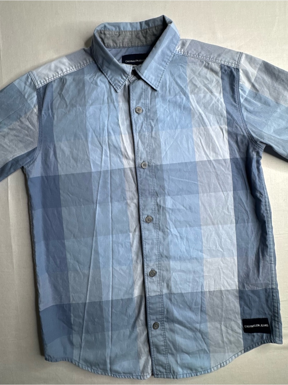 Calvin Klein boy  Light Blue Plaid Button-Up Shi